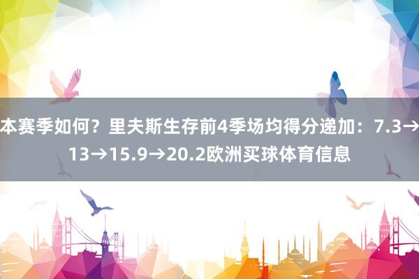 本赛季如何？里夫斯生存前4季场均得分递加：7.3→13→15.9→20.2欧洲买球体育信息