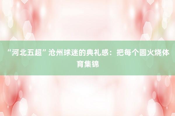 “河北五超”沧州球迷的典礼感：把每个圆火烧体育集锦