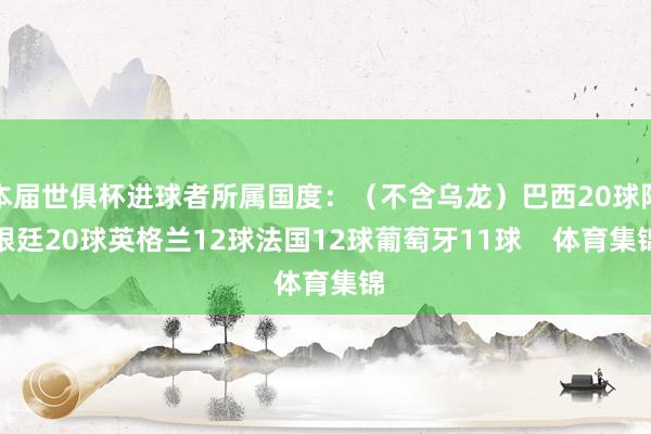 本届世俱杯进球者所属国度：（不含乌龙）巴西20球阿根廷20球英格兰12球法国12球葡萄牙11球    体育集锦