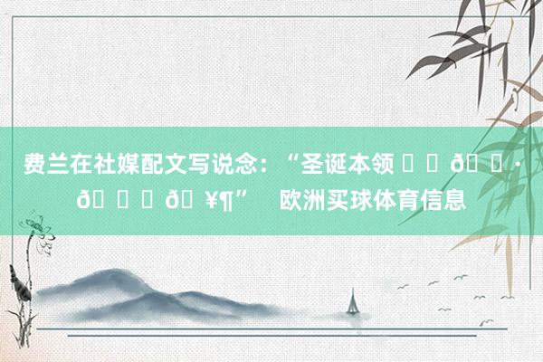 费兰在社媒配文写说念：“圣诞本领 ❄️🛷🐕🥶”    欧洲买球体育信息
