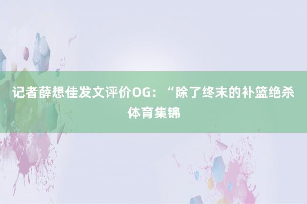 记者薛想佳发文评价OG：“除了终末的补篮绝杀体育集锦